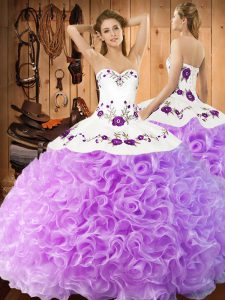 Decent Floor Length Lilac Sweet 16 Quinceanera Dress Fabric With Rolling Flowers Sleeveless Embroidery