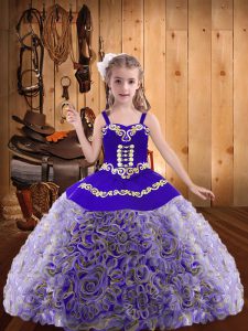 Floor Length Lace Up Evening Gowns Multi-color for Sweet 16 and Quinceanera with Embroidery and Ruffles