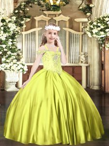 Yellow Green Off The Shoulder Lace Up Beading Pageant Dress Toddler Sleeveless