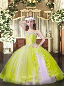 Straps Sleeveless Lace Up Winning Pageant Gowns Yellow Tulle