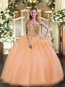 Fashionable Tulle Sleeveless Floor Length Sweet 16 Dresses and Beading and Ruffles