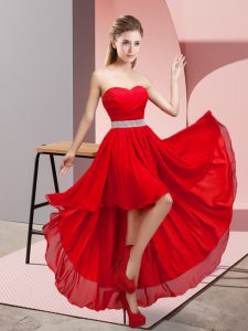Chiffon Sweetheart Sleeveless Lace Up Beading Damas Dress in Red