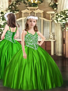 Latest Sleeveless Floor Length Beading Lace Up Pageant Dress for Teens with Green