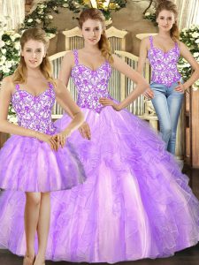 Sleeveless Beading and Ruffles Lace Up Quinceanera Gowns