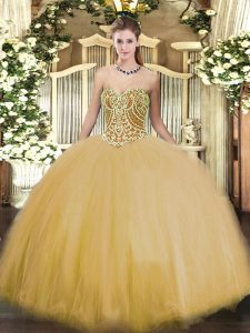 Sweetheart Sleeveless Lace Up 15th Birthday Dress Gold Tulle