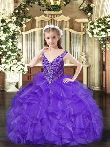 Sleeveless Beading and Ruffles Lace Up Custom Made Pageant Dress
