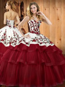 Discount Wine Red Sleeveless Sweep Train Embroidery Quinceanera Gowns