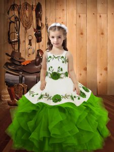 Tulle Lace Up Straps Sleeveless Floor Length Pageant Dress Embroidery and Ruffles