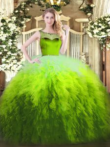 Multi-color Ball Gowns Tulle Scoop Sleeveless Beading and Ruffles Floor Length Zipper 15th Birthday Dress