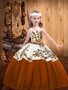 High Quality Floor Length Lace Up Pageant Gowns For Girls Brown for Sweet 16 and Quinceanera with Embroidery