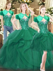 Floor Length Dark Green Sweet 16 Dress Sweetheart Sleeveless Lace Up