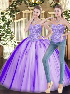 Pretty Lavender Tulle Lace Up Sweetheart Sleeveless Floor Length Vestidos de Quinceanera Beading