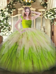 Captivating Straps Sleeveless Zipper Sweet 16 Dress Yellow Green Organza