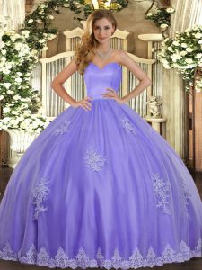 Eye-catching Lavender Sweetheart Neckline Beading and Appliques Quinceanera Gowns Sleeveless Lace Up