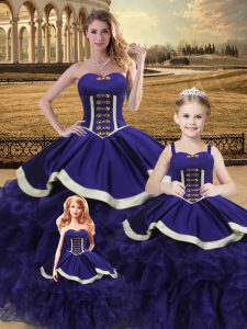 Fashion Ball Gowns Quinceanera Dresses Purple Sweetheart Satin and Organza Sleeveless Floor Length Lace Up