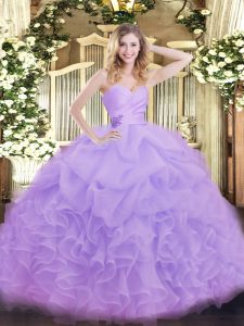 Sleeveless Floor Length Beading and Ruffles Lace Up Sweet 16 Dresses with Lavender