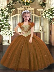 Graceful Tulle Sleeveless Floor Length Winning Pageant Gowns and Beading