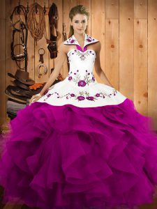 Low Price Tulle Sleeveless Floor Length Quinceanera Gown and Embroidery and Ruffles