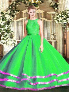 Custom Fit Scoop Sleeveless Zipper Quince Ball Gowns Green Tulle