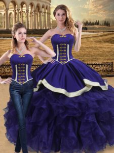 Delicate Sweetheart Sleeveless Vestidos de Quinceanera Floor Length Beading and Ruffles Purple Organza