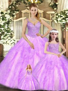 Inexpensive Organza Sleeveless Floor Length Quince Ball Gowns and Beading and Ruffles