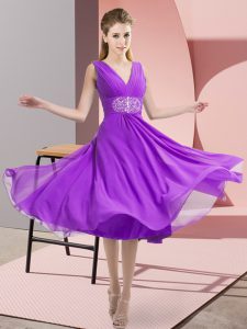 Artistic Purple Sleeveless Chiffon Side Zipper Quinceanera Court Dresses for Prom and Party and Wedding Party