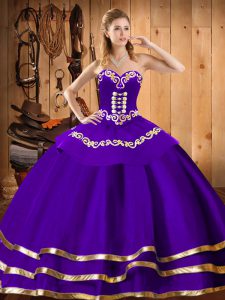 Embroidery Quinceanera Dresses Purple Lace Up Sleeveless Floor Length