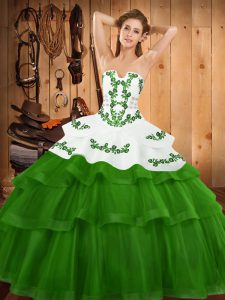 Flirting Quinceanera Dresses Tulle Sweep Train Sleeveless Embroidery and Ruffled Layers