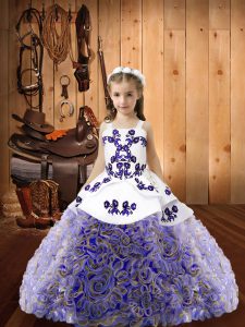 Multi-color Ball Gowns Embroidery and Ruffles Little Girl Pageant Gowns Lace Up Fabric With Rolling Flowers Sleeveless Floor Length