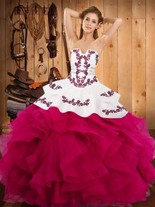 Superior Sleeveless Lace Up Floor Length Embroidery and Ruffles Quinceanera Dresses