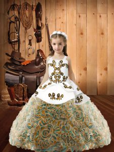 Latest Sleeveless Floor Length Embroidery Lace Up Pageant Dress for Teens with Multi-color