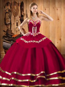 Colorful Red Sweetheart Lace Up Embroidery Quinceanera Dresses Sleeveless