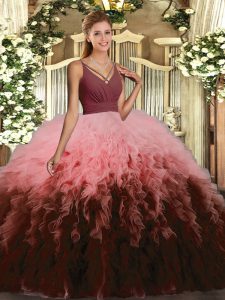 Floor Length Multi-color Quinceanera Dresses Tulle Sleeveless Ruffles