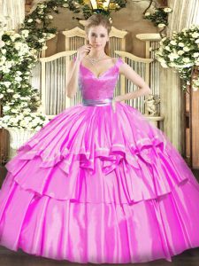 Cheap Sleeveless Beading and Ruffled Layers Zipper Vestidos de Quinceanera