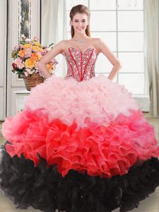 Multi-color Ball Gowns Beading and Ruffles Quinceanera Dresses Lace Up Organza Sleeveless Floor Length