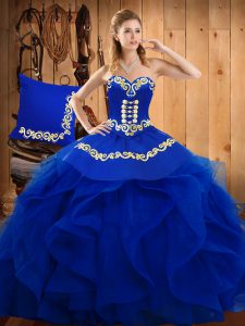 Sweetheart Sleeveless Lace Up Ball Gown Prom Dress Blue Organza