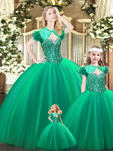 Excellent Turquoise Lace Up Sweet 16 Quinceanera Dress Beading Sleeveless Floor Length