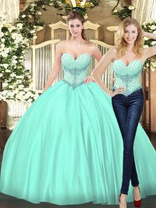 High Class Tulle Sleeveless Floor Length Quinceanera Dresses and Beading