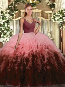 Floor Length Multi-color Quinceanera Gowns Organza Sleeveless Ruffles