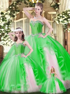 Spectacular Organza Sweetheart Sleeveless Lace Up Ruffles Sweet 16 Quinceanera Dress in Green