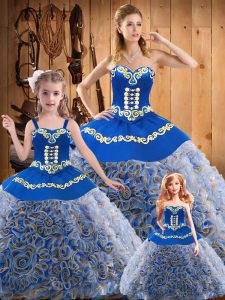 Comfortable Multi-color Sleeveless Sweep Train Embroidery 15 Quinceanera Dress