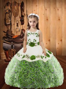 Sleeveless Lace Up Floor Length Embroidery and Ruffles Kids Pageant Dress