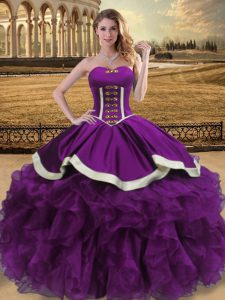Customized Eggplant Purple Lace Up Sweetheart Beading and Ruffles 15 Quinceanera Dress Organza Sleeveless