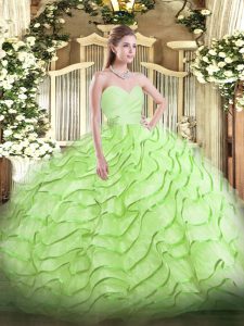 Glittering Yellow Green Quinceanera Dresses Sweetheart Sleeveless Brush Train Lace Up
