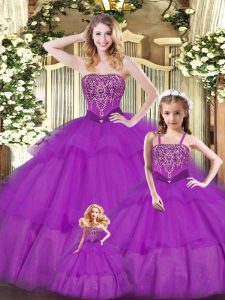 Exceptional Organza Sweetheart Sleeveless Lace Up Ruffled Layers Sweet 16 Quinceanera Dress in Purple