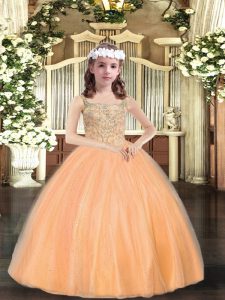 New Style Orange Straps Neckline Beading Kids Pageant Dress Sleeveless Lace Up
