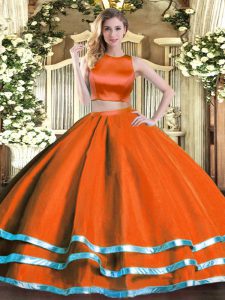 Perfect Floor Length Rust Red Ball Gown Prom Dress High-neck Sleeveless Criss Cross