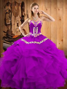 Eggplant Purple Lace Up Sweet 16 Dresses Embroidery and Ruffles Sleeveless Floor Length