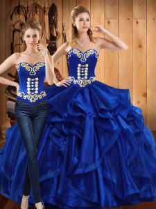 Fantastic Royal Blue Sleeveless Embroidery and Ruffles Floor Length Sweet 16 Dress