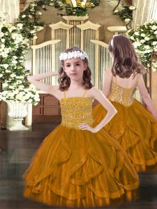 Beauteous Floor Length Lace Up Pageant Gowns For Girls Brown for Party and Quinceanera with Beading and Ruffles